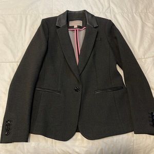Banana Republic slate gray with leather and pink accent blazer